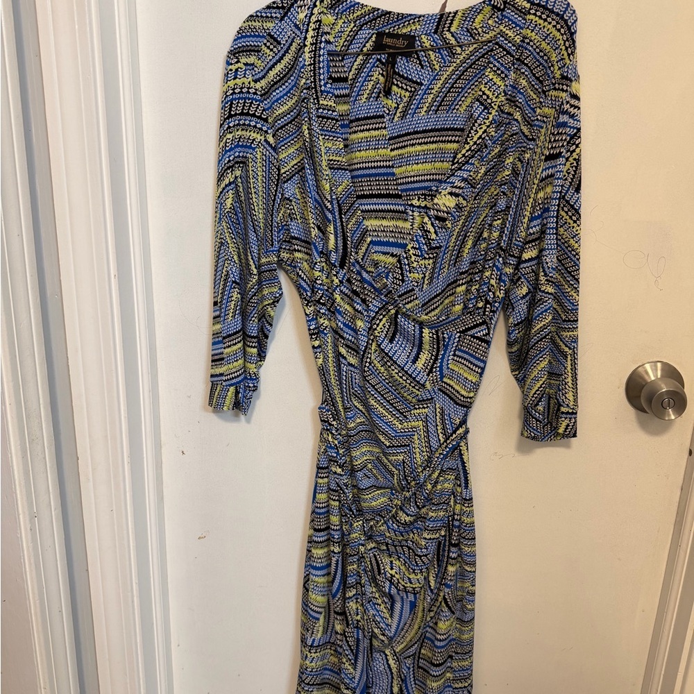Laundry By Shelli Segal Blue and Yellow Long Sleeve Dress